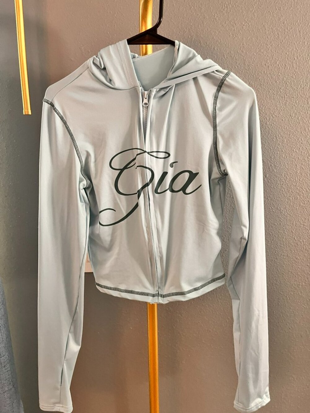I.AM.GIA Light Blue Blare Cropped Zip Up Hoodie Thumbhole Active Jacket Size S